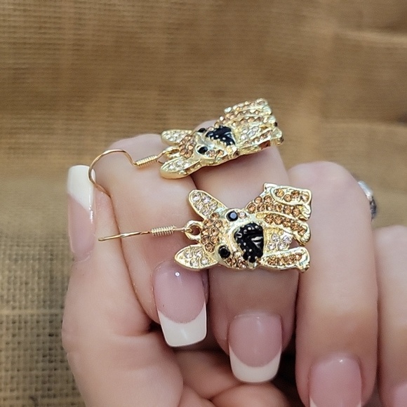 🔥LAST PAIR🔥 FRENCH BULLDOG SPARKLE DROP EARRINGS - Picture 4 of 6